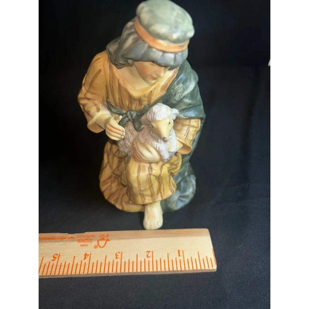 Nativity Shepherd Holding Lamb Figurine‎ Ceramic Vintage Religious Decor